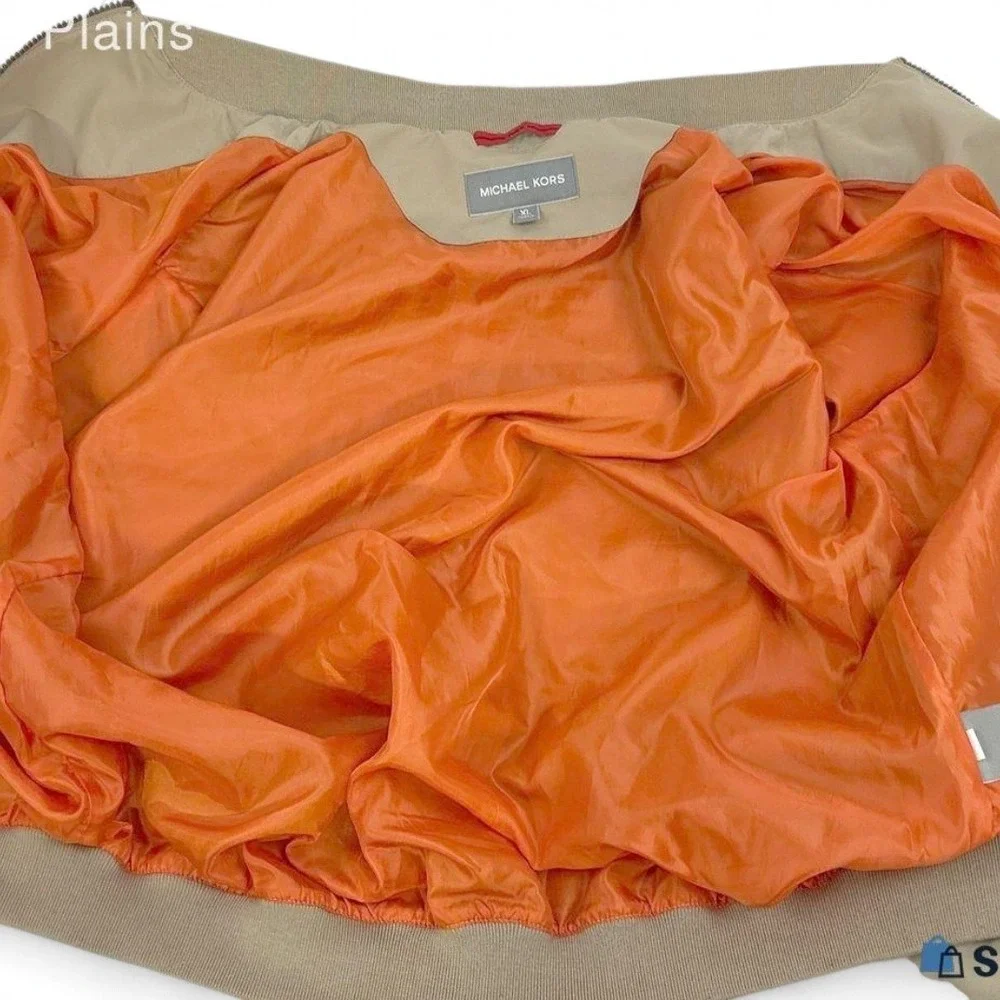 Michael Kors Mens Bomber Jacket‎ Tan Khaki Orange Lining Full Zip Size XL